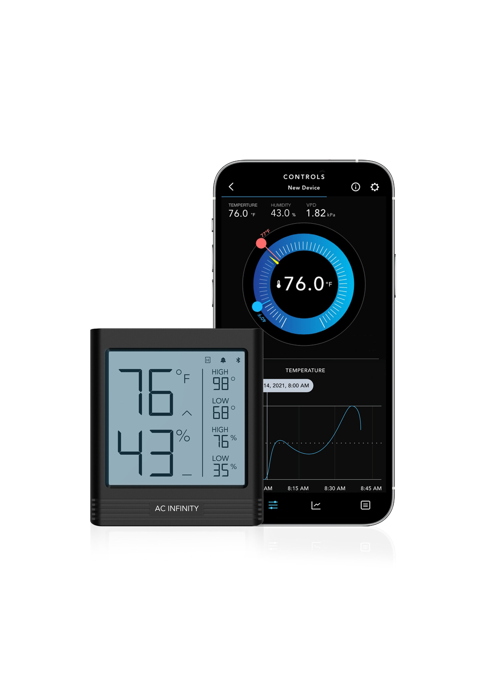 AC Infinity Cloudcom B2 Smart Thermo-Hygrometer w/ data App, Integrated Sensor Probe