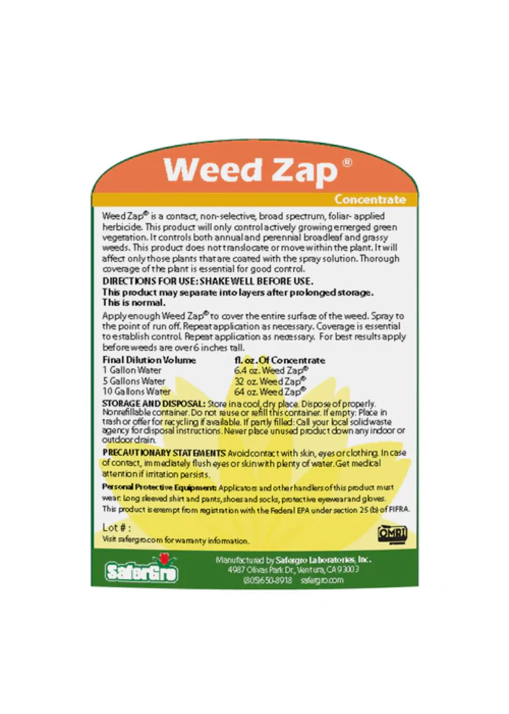 SaferGro Safergro Weed Zap Quart All Natural Herbicide