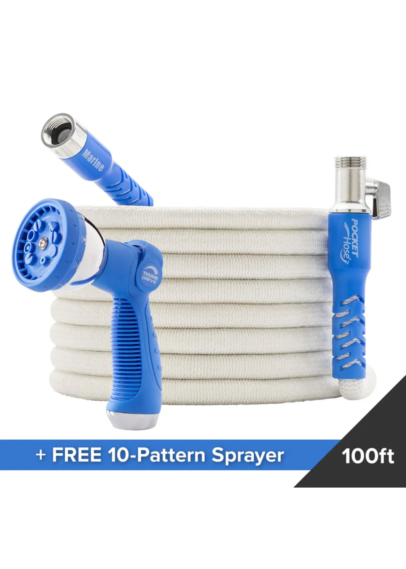 Pocket Hose Pocket Hose White Marine Hose with Nozzle 100FT