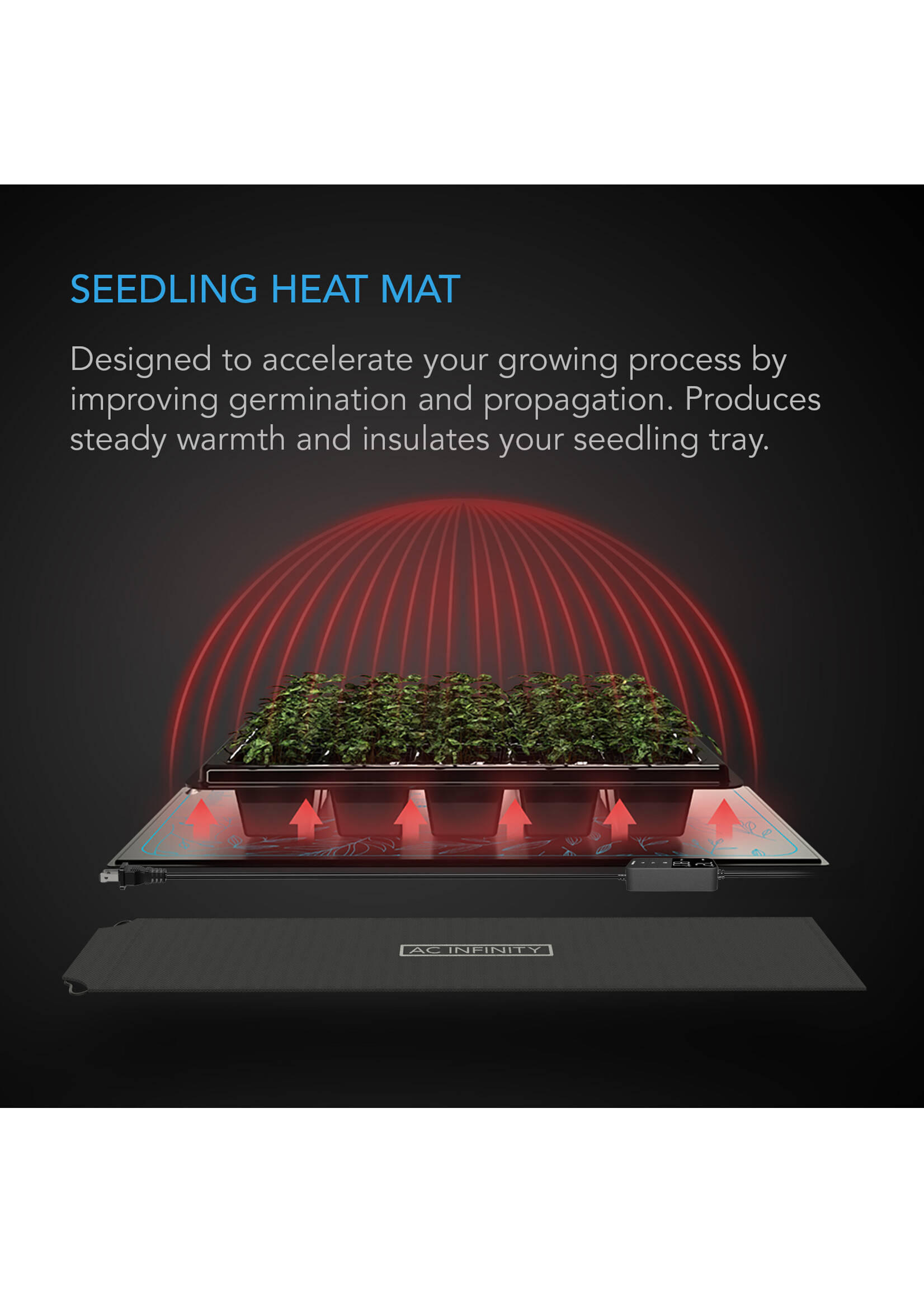 AC Infinity Suncore H5 Seedling Heat Mat with Heat Controller, IP-67waterproof , 20" X 20.75"