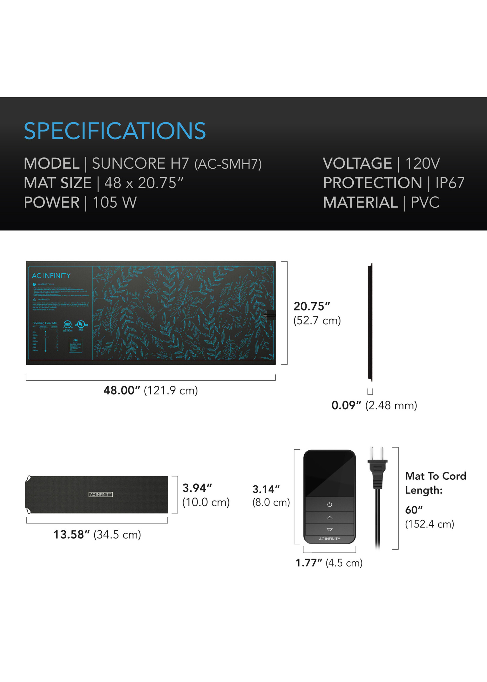 Suncore H7 Seedling Heat Mat with Heat Controller, IP-67waterproof , 48" X 20.75"