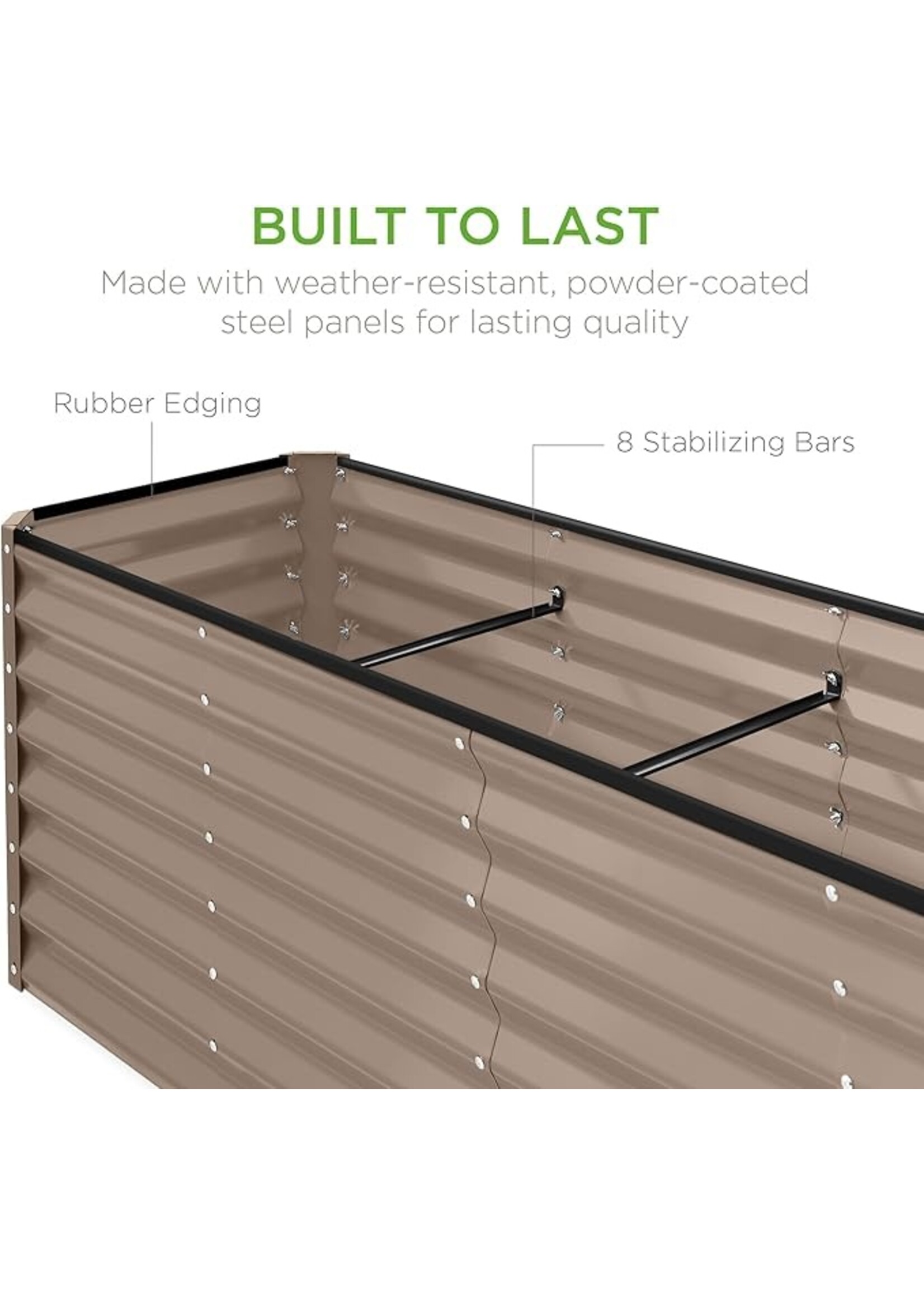 RASA Metal Raised Garden Bed 8Ft x 2FT x 2FT Tall Light Brown