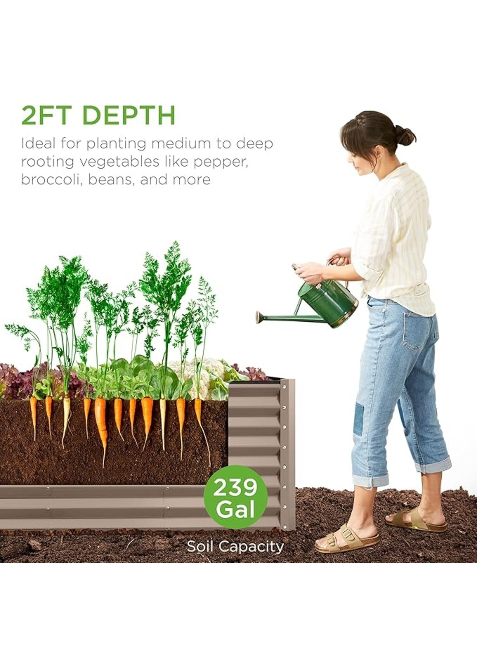 RASA Metal Raised Garden Bed 8Ft x 2FT x 2FT Tall Light Brown