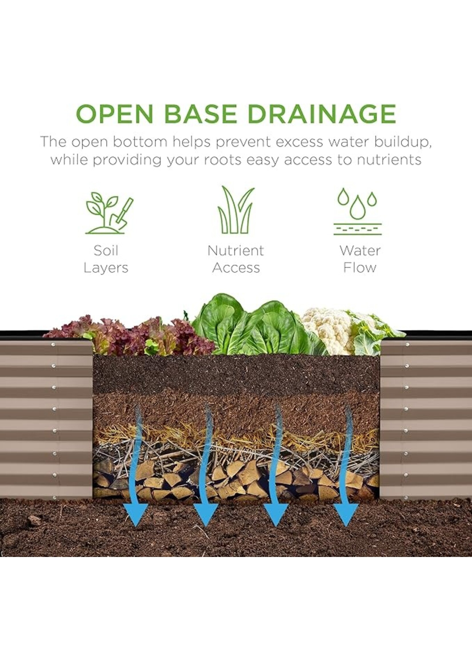 RASA Metal Raised Garden Bed 8Ft x 2FT x 2FT Tall Light Brown