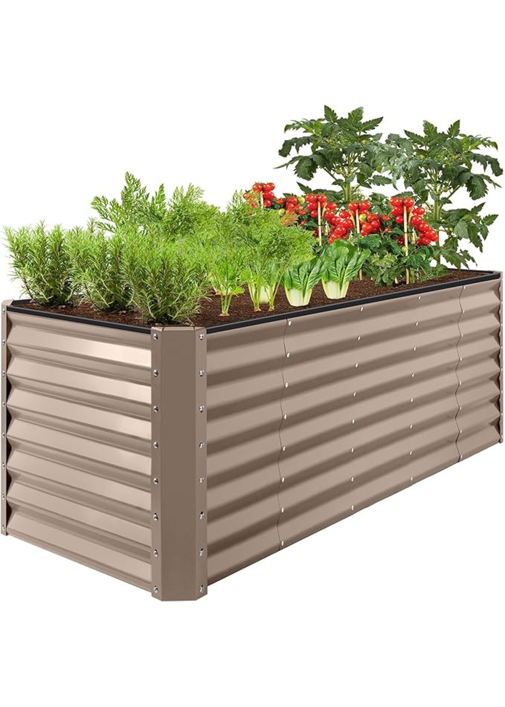 Metal Raised Garden Bed 8Ft x 2FT x 2FT Tall Light Brown