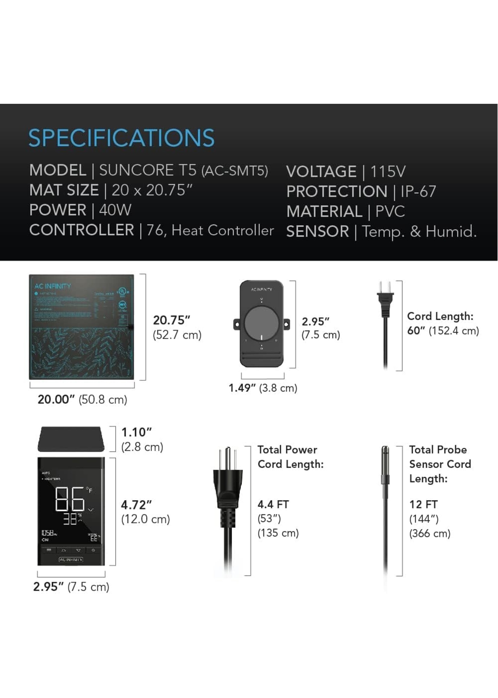 AC Infinity Suncore T5 20In x 20In with Digital Thermostat