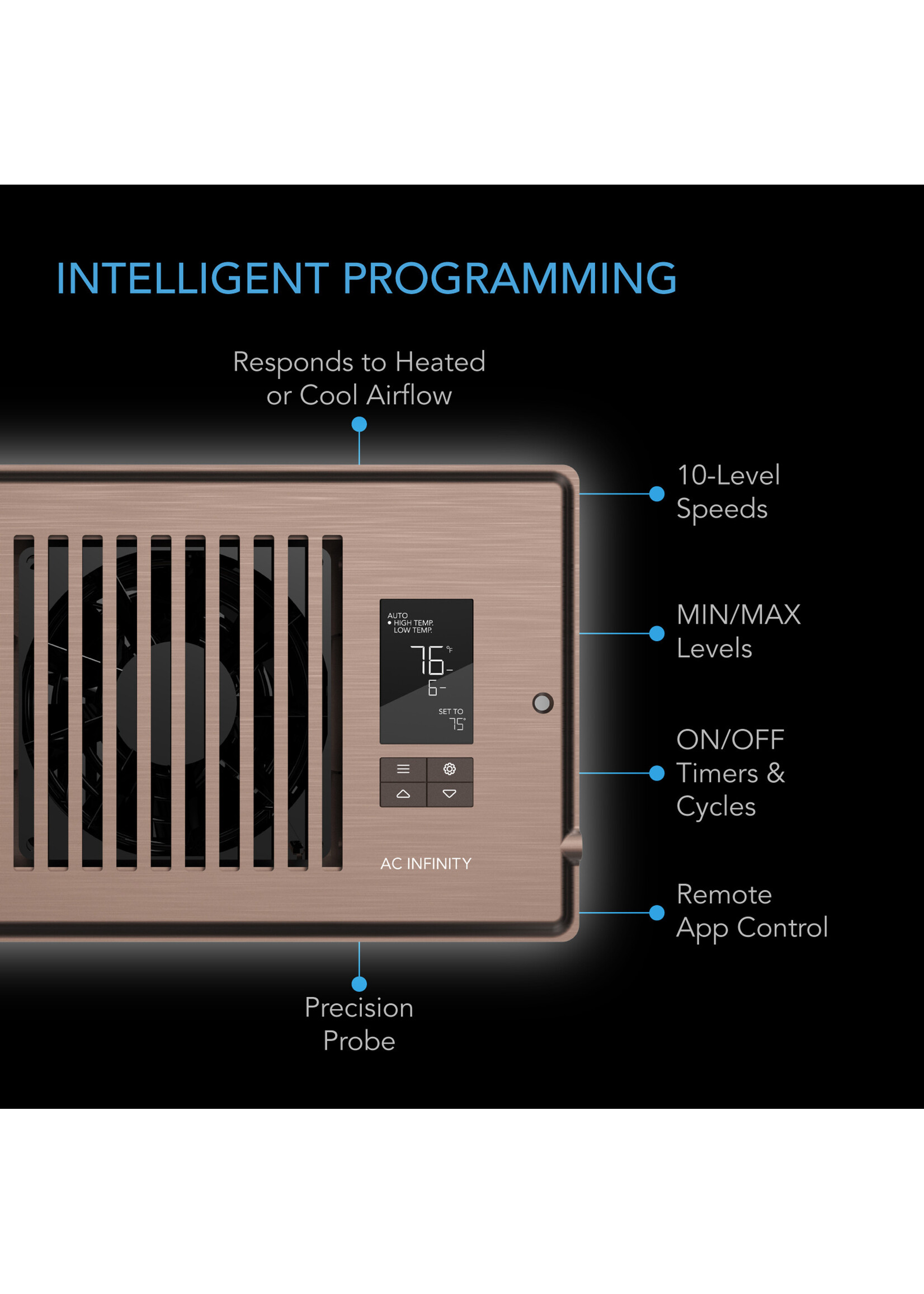 AC Infinity AIRTAP T4, Quiet Register Booster Fan System, Brown Bronze, for 4IN x 10IN Registers