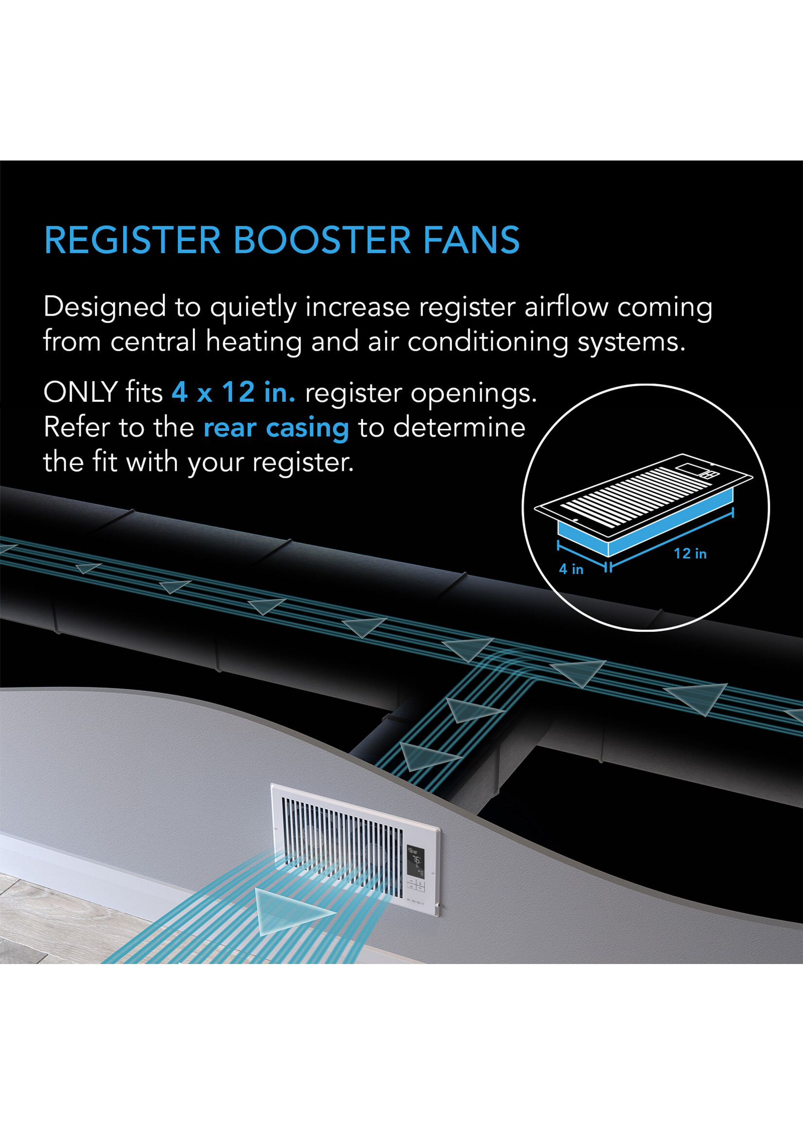 AIRTAP T4, Quiet Register Booster Fan System, Brown Bronze, for 4IN x 12IN Registers