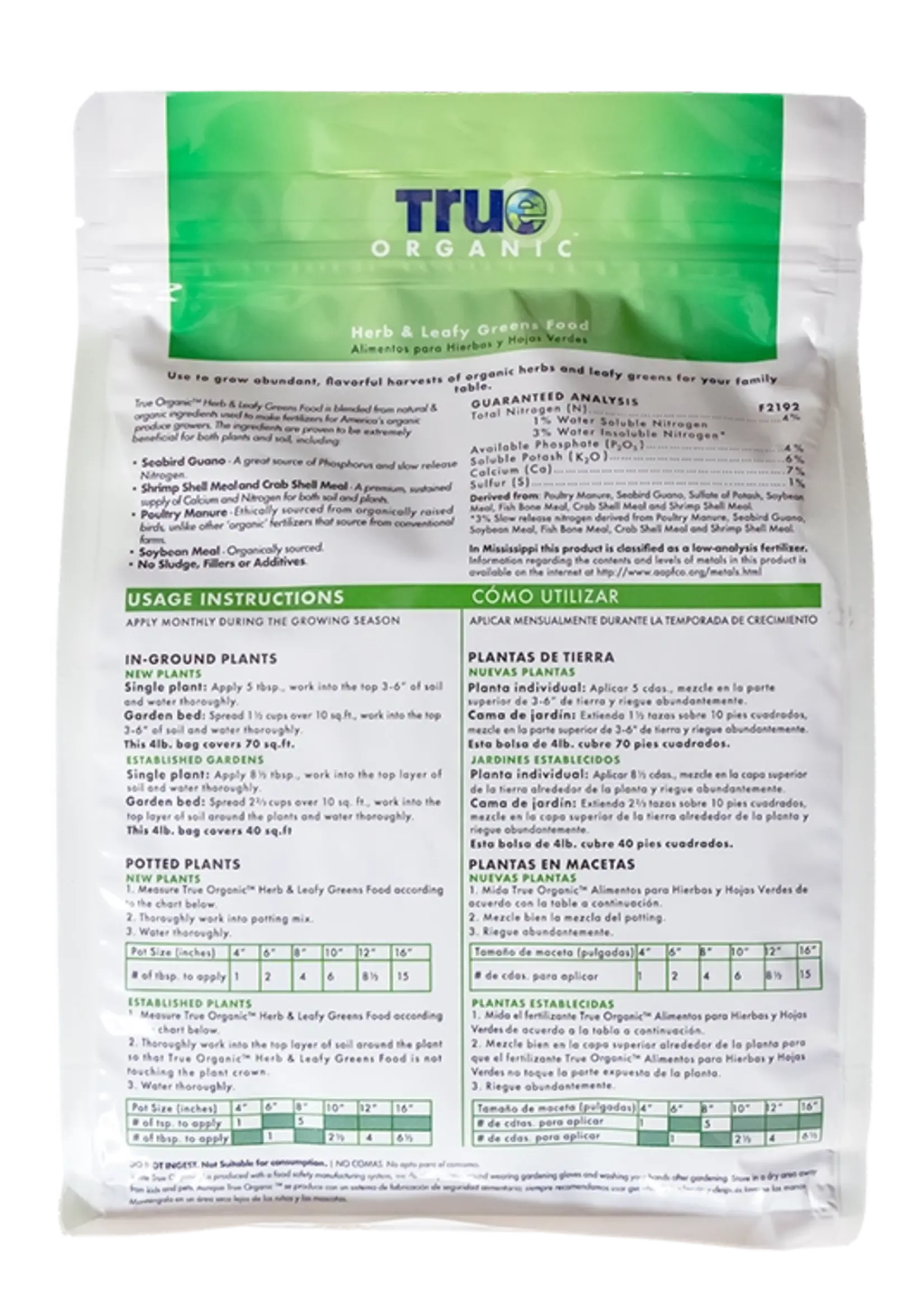 True Organic True Organic Herbs & Leafy Greens Plant Food (4-4-6) 4LB