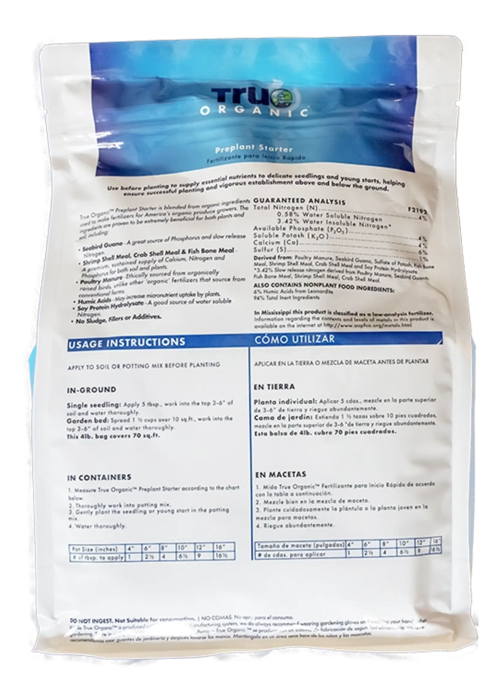 True Organic True Organic Preplant Starter Food (4-4-4) 4LB