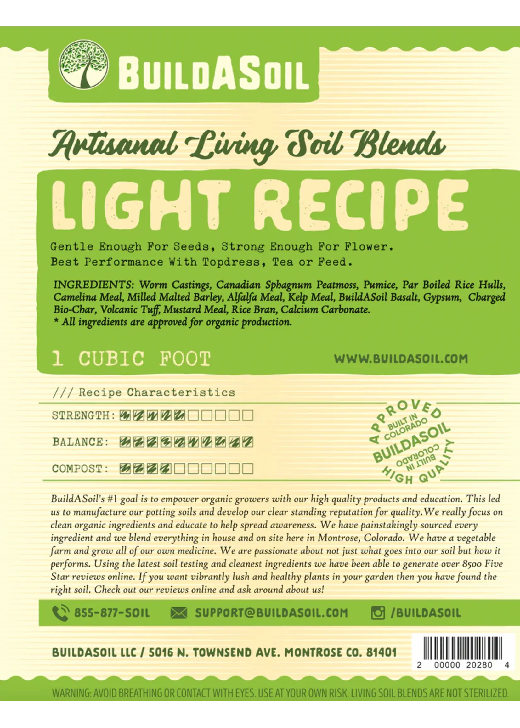 Build-A-Soil BuildASoil VEGAN Living Potting Soil Light Recipe 1CF