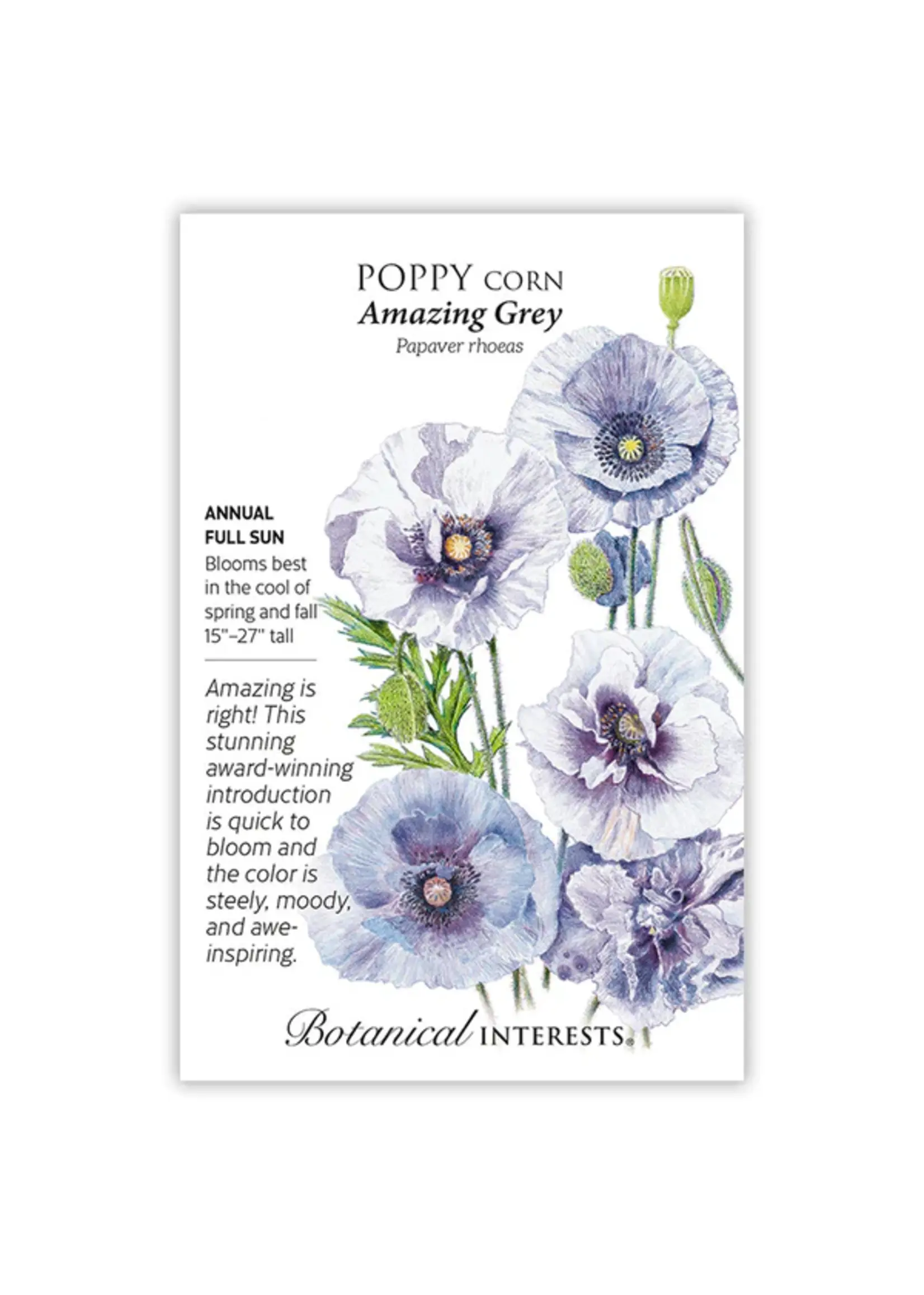 Botanical Interests Poppy Corn Amazing Grey