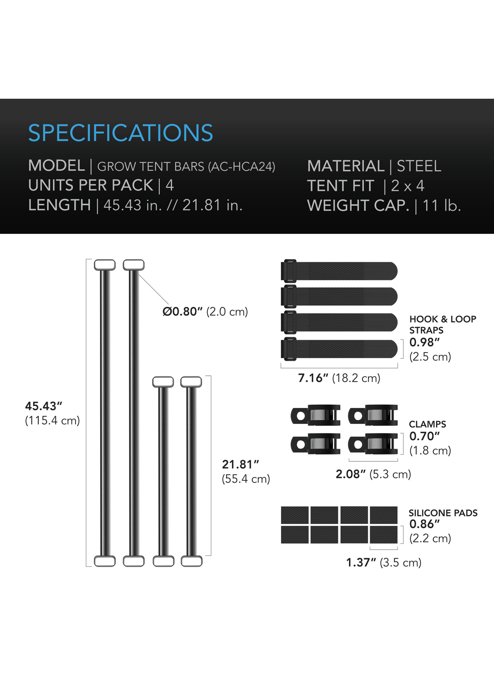 AC Infinity High Air Flow Kit 2FT x 4FT Support Mount Trellis Bars