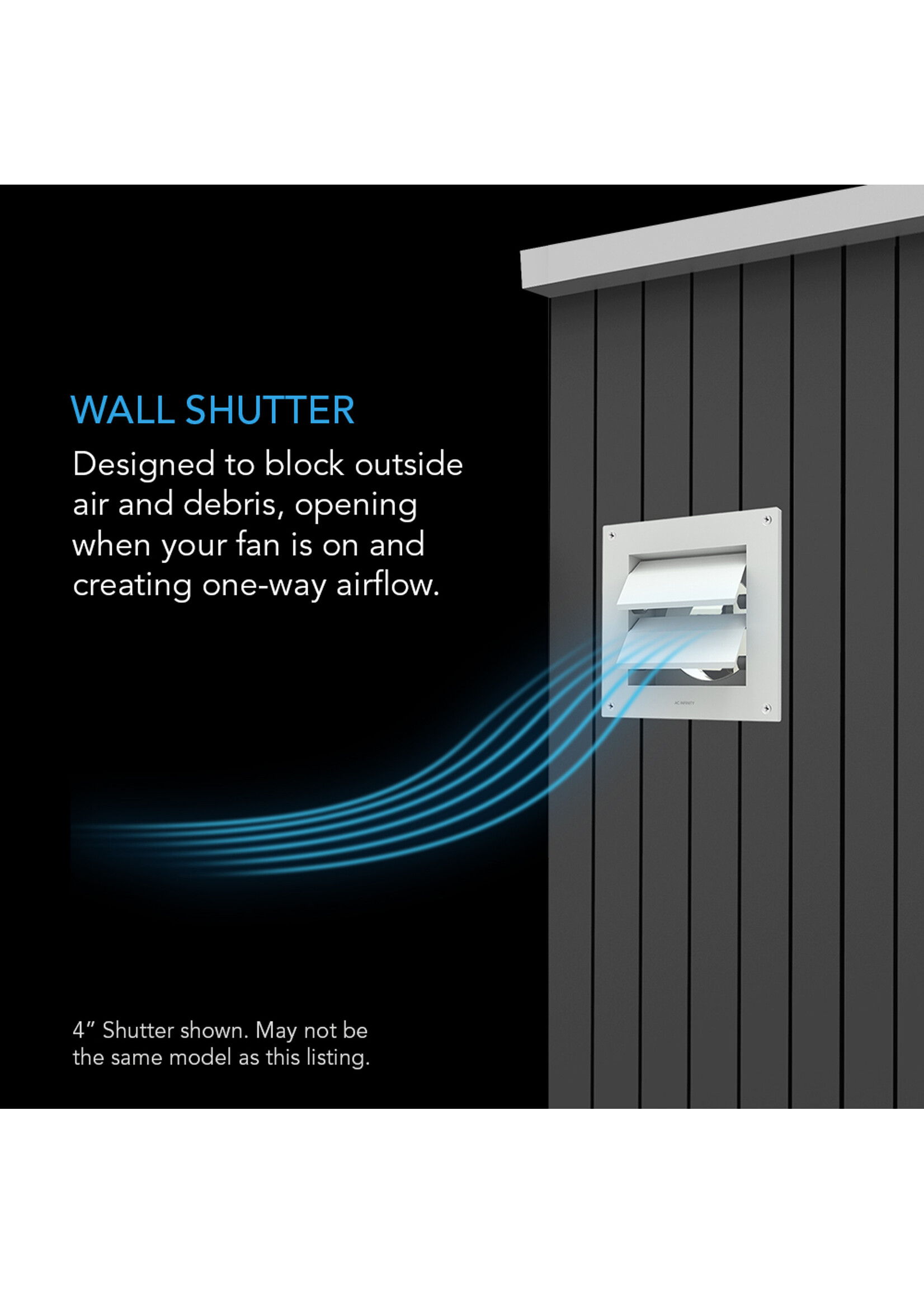 AC INFINITY Wall Mount Duct Shutter, 6-Inch, White Steel