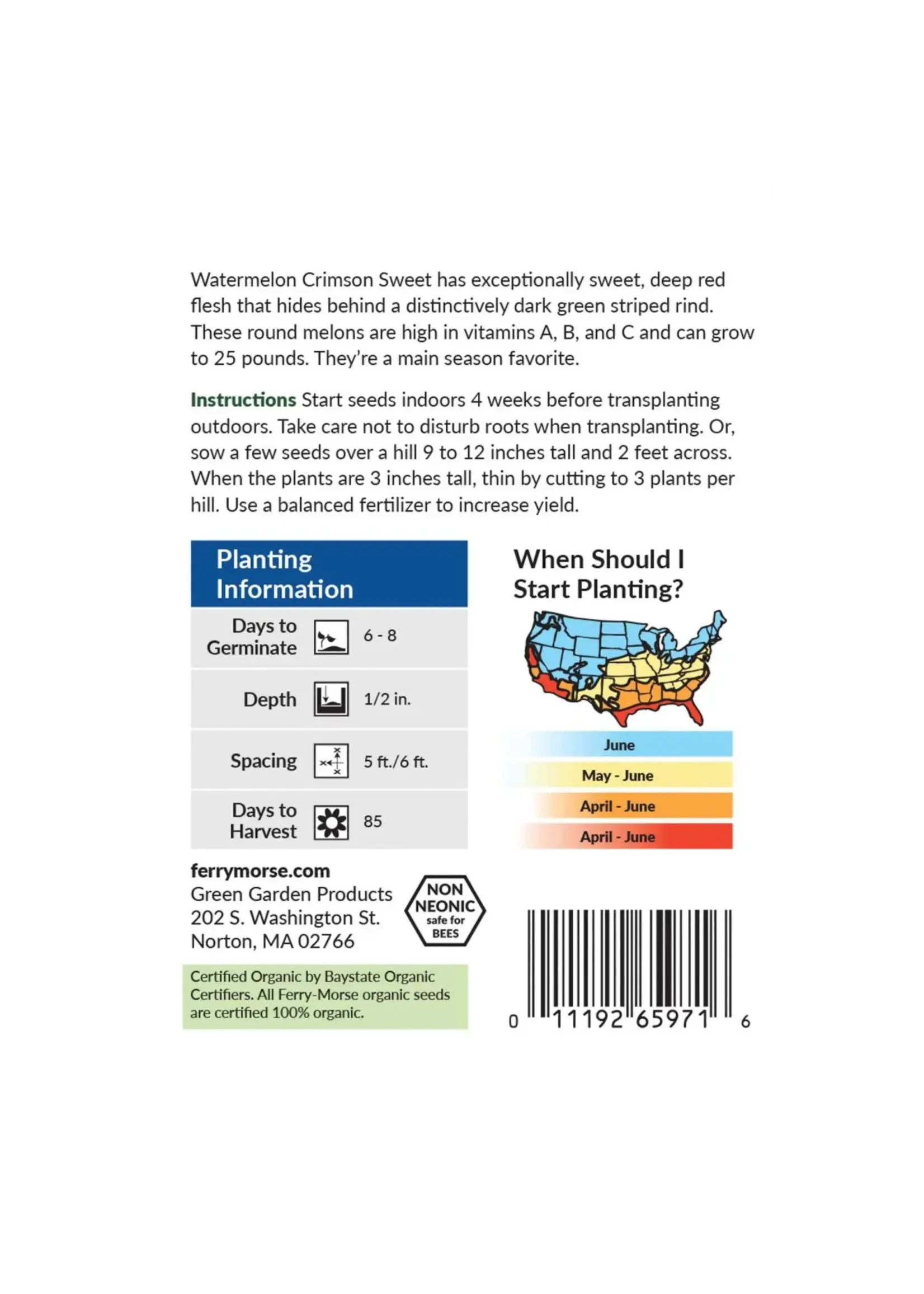 Ferry Morse Watermelon - Crimson Sweet Organic