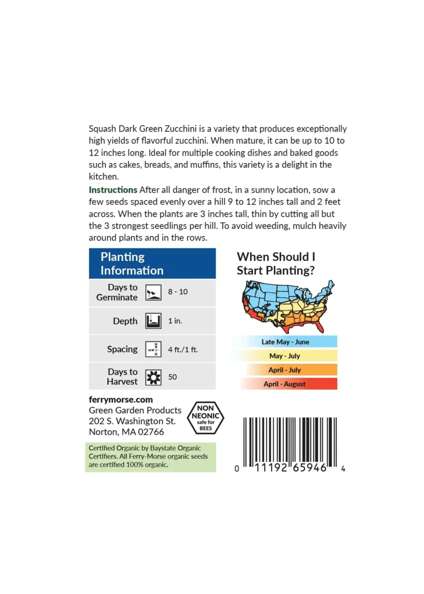 Ferry Morse Squash - Dark Green Zucchini Organic