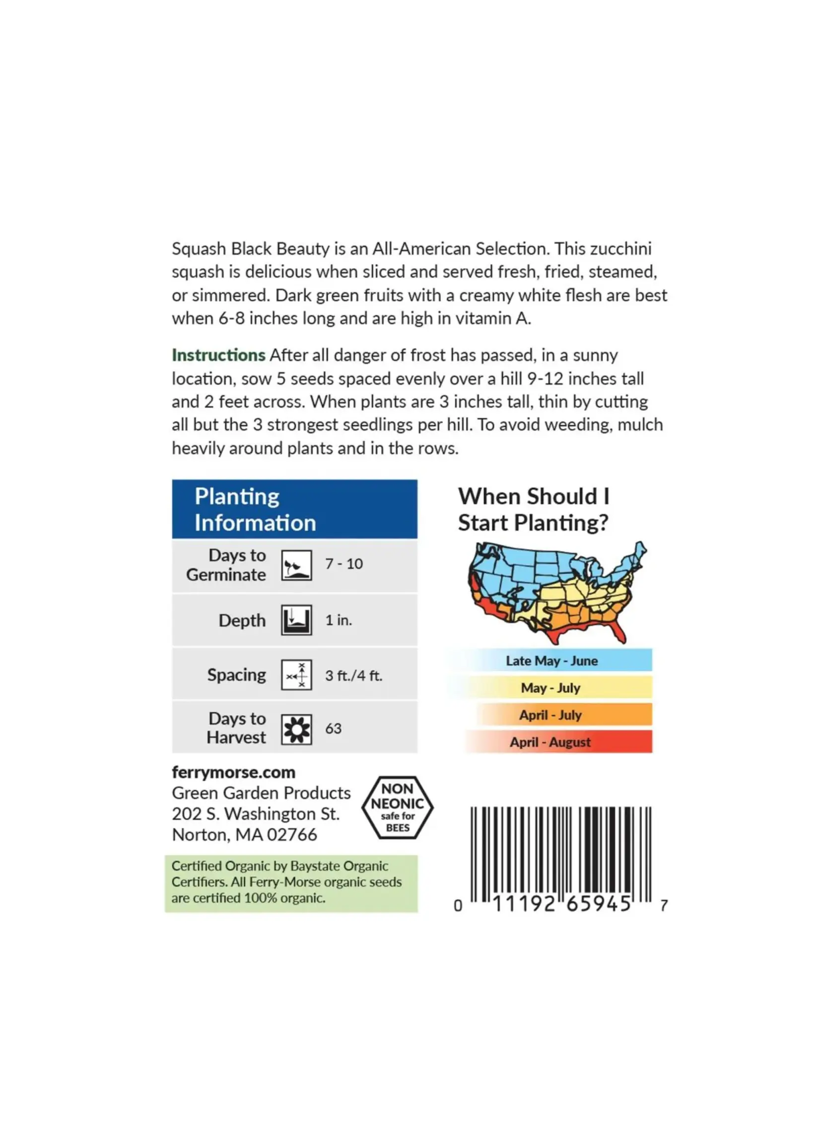 Ferry Morse Squash - Black Beauty Zucchini Organic