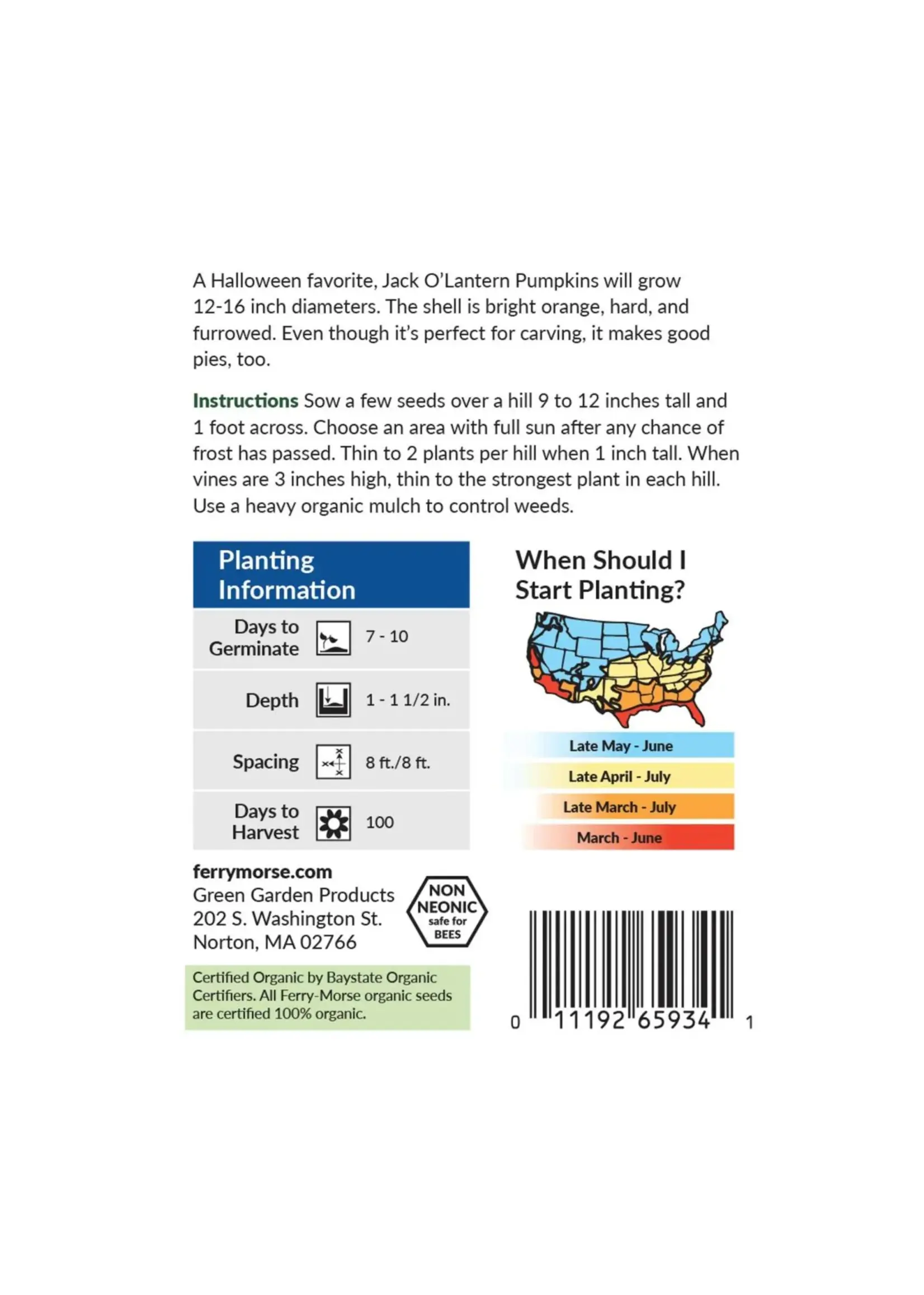 Ferry Morse Pumpkin - Jack O'Lantern Organic