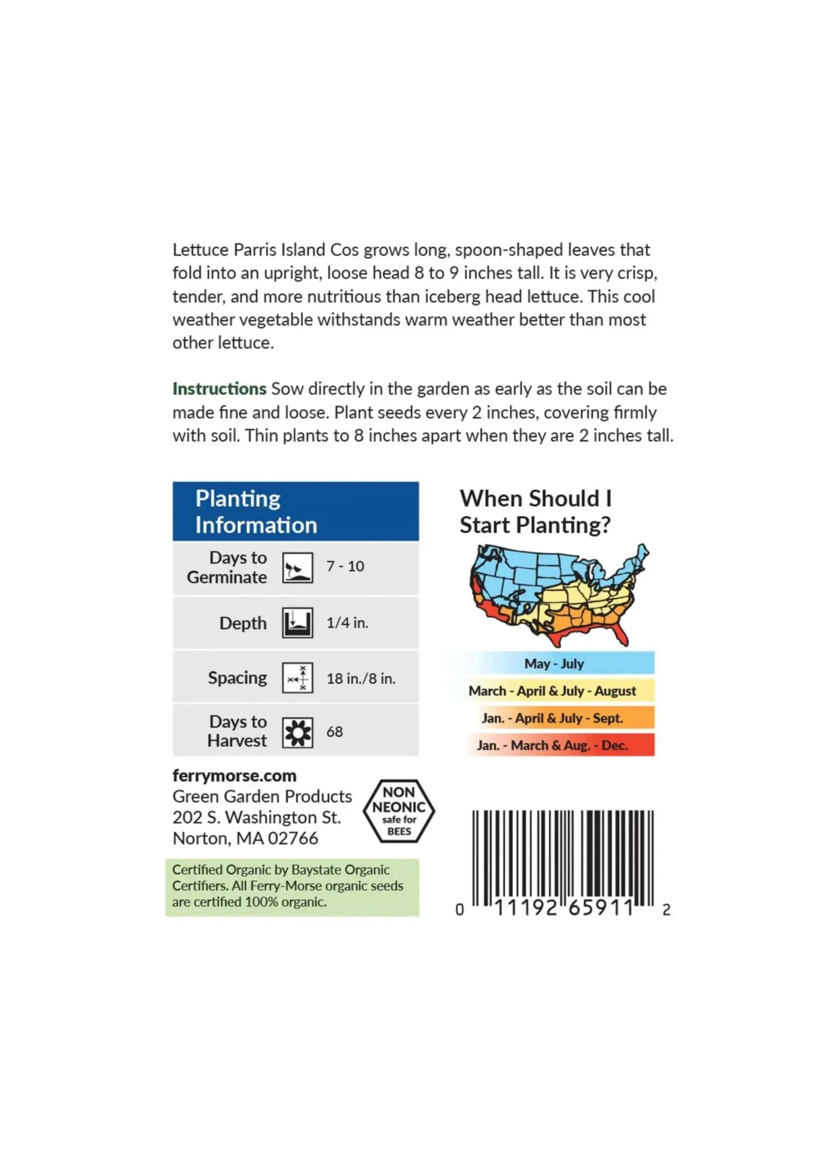 Ferry Morse Lettuce - Parris Island Organic