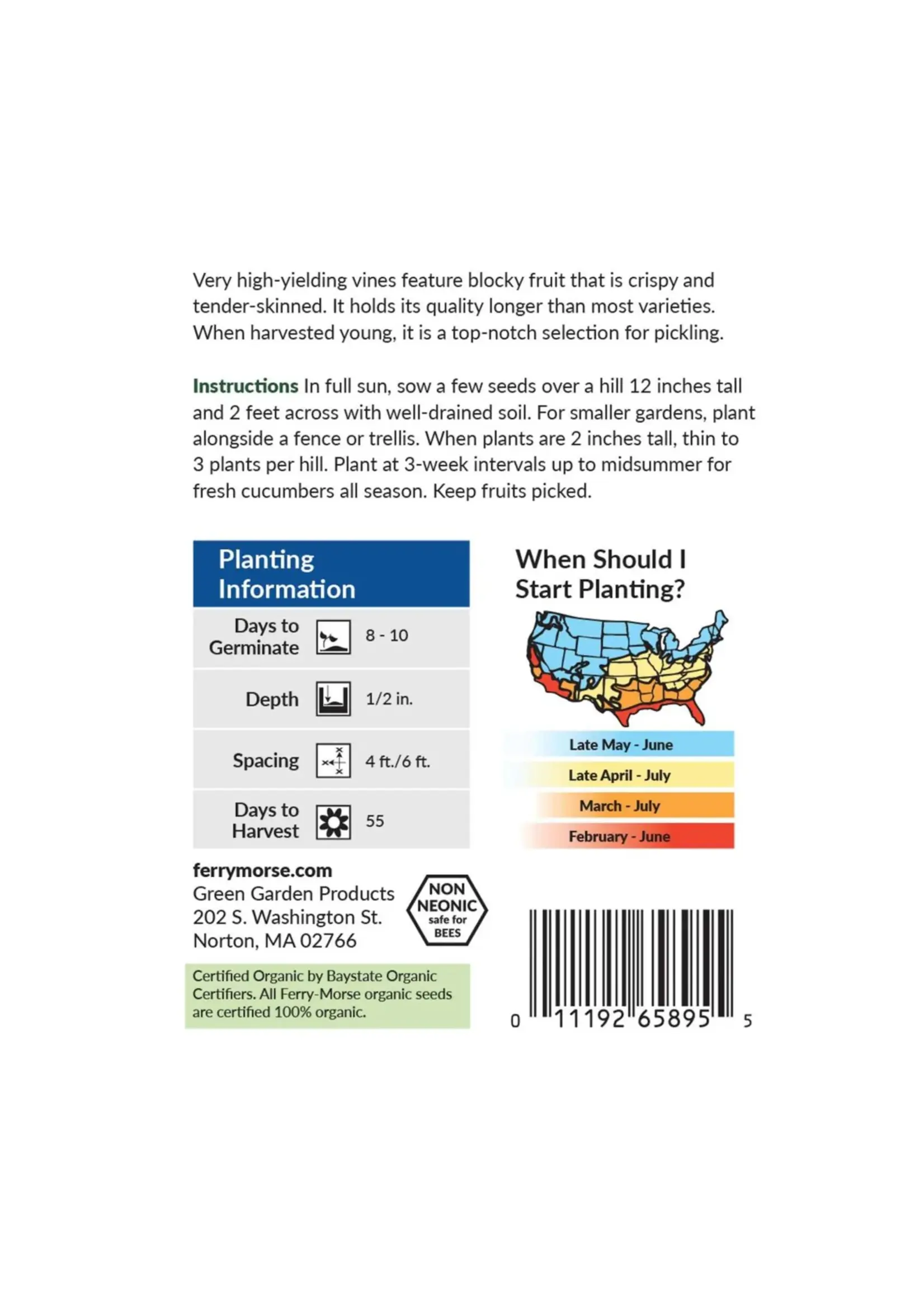 Ferry Morse Cucumber - National Pickling Organic