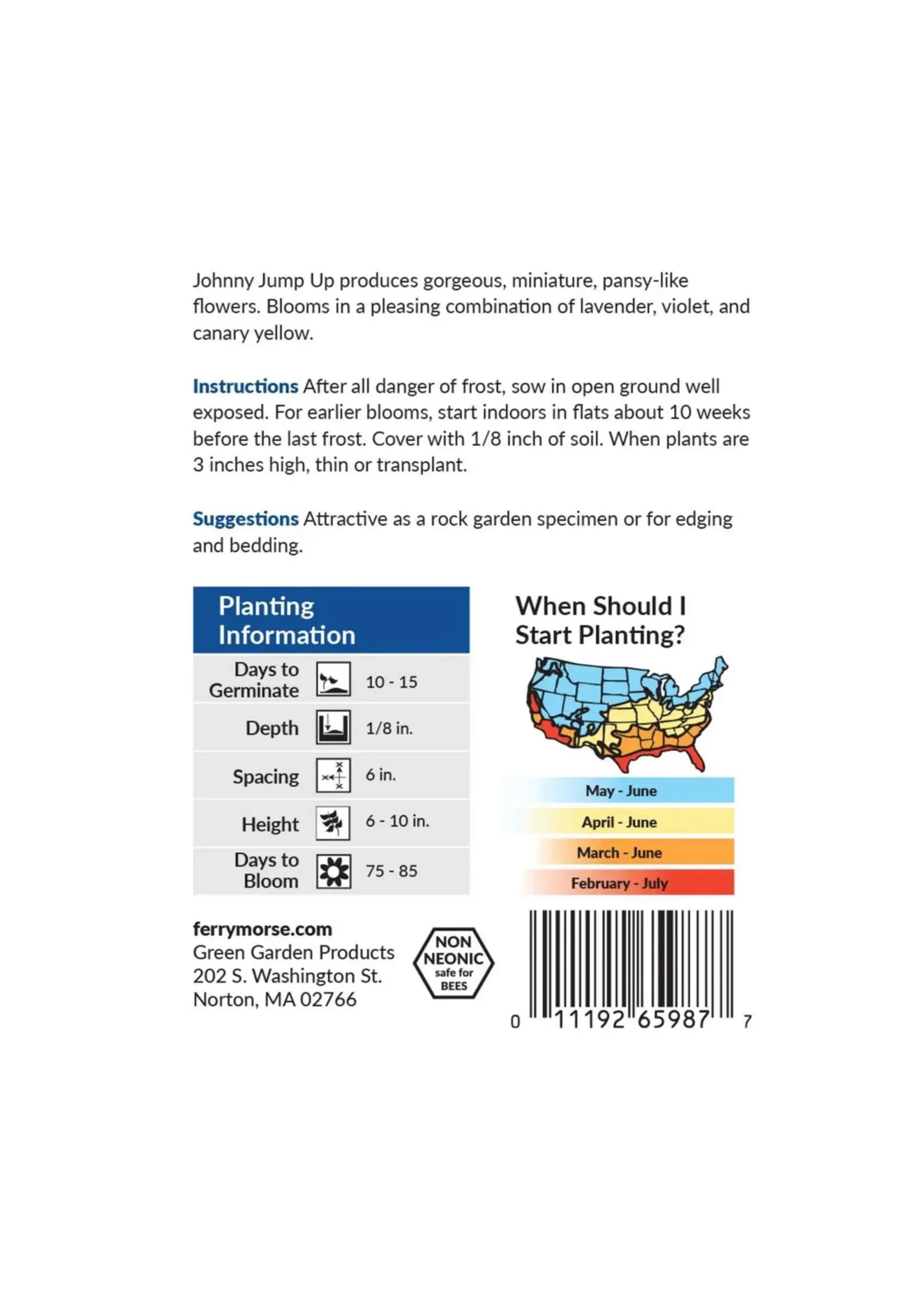 Ferry Morse Johnny Jump Up - Helen Mount