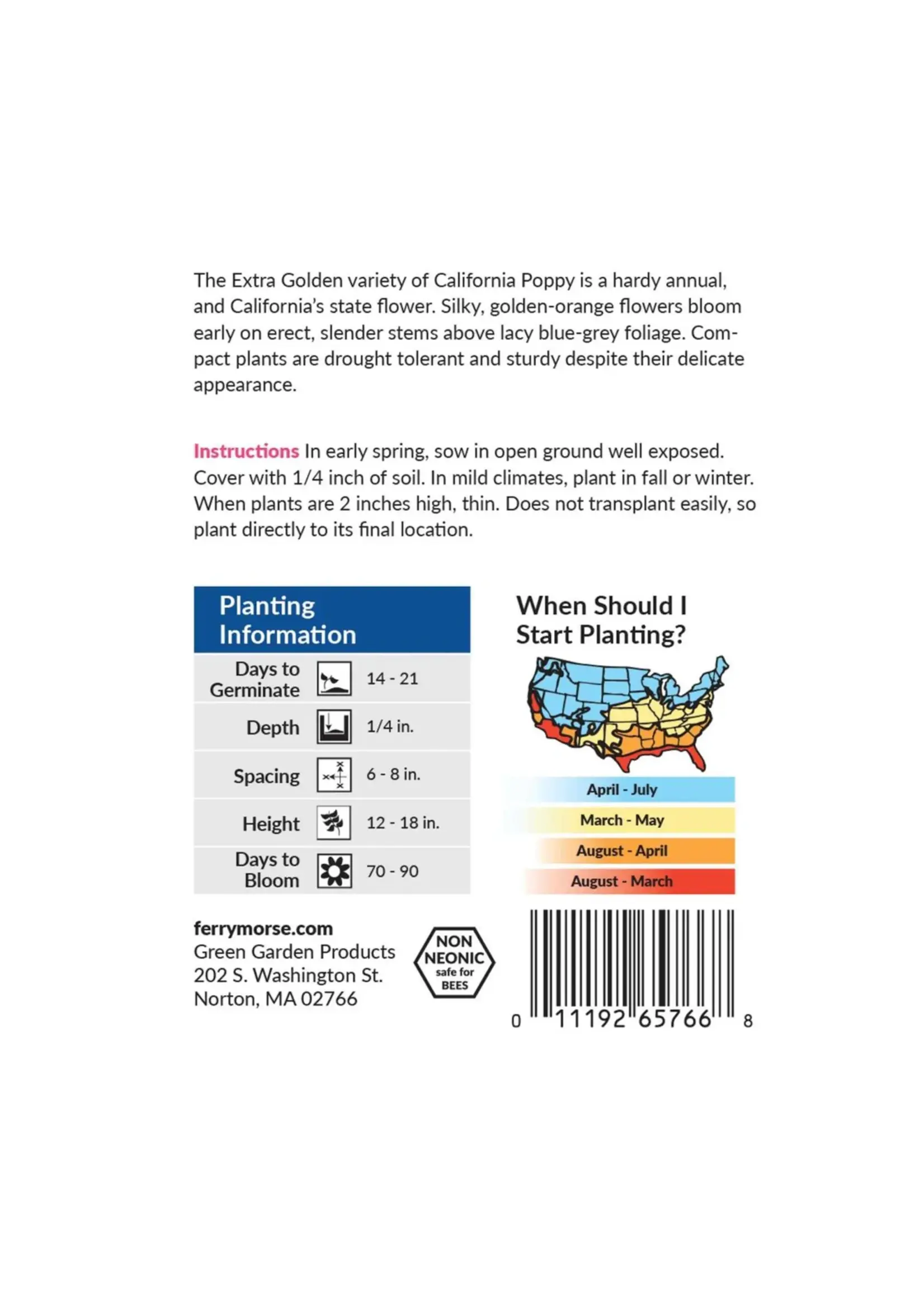 Ferry Morse California Poppy - Extra Golden