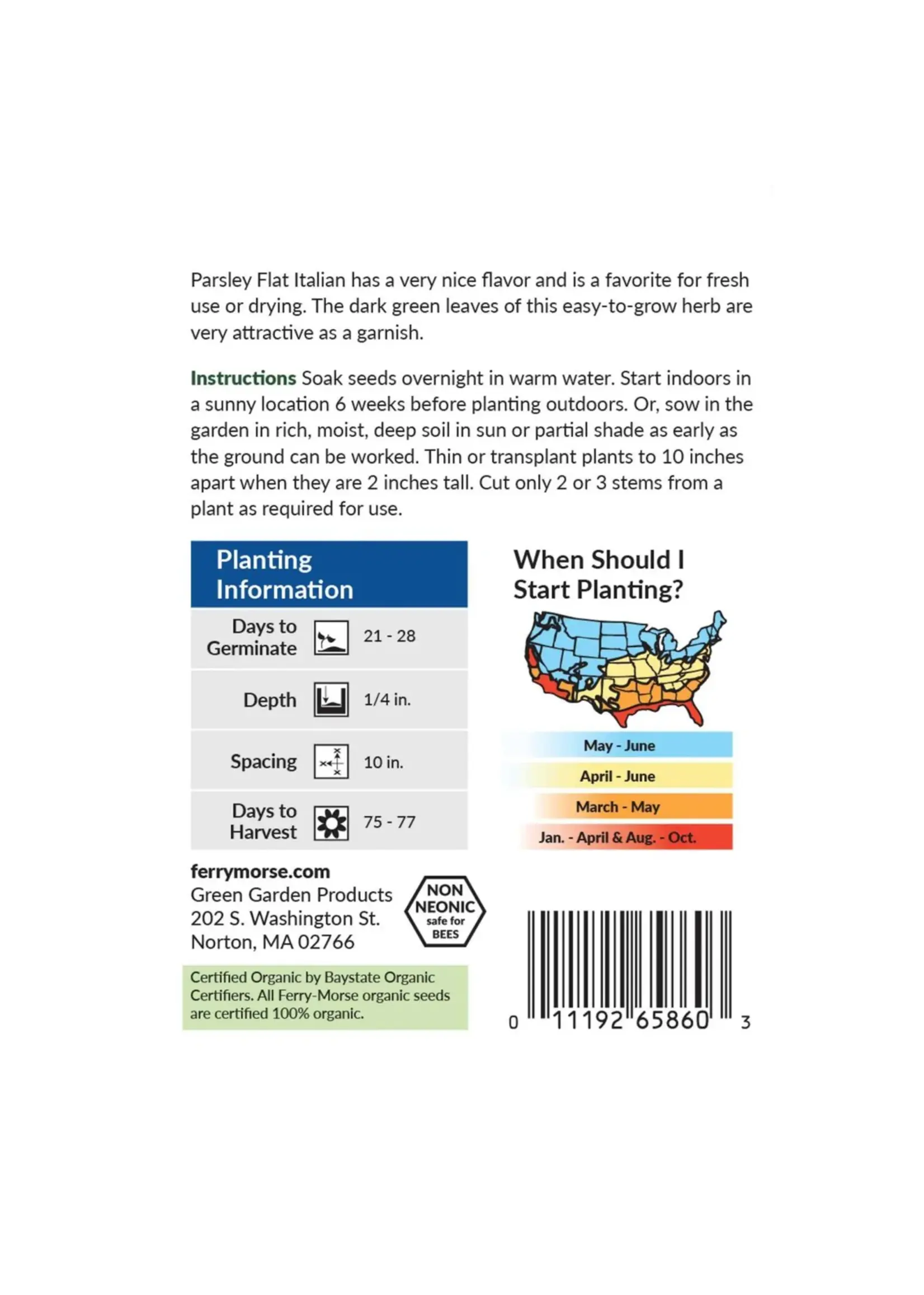 Ferry Morse Parsley - Flat Italian Organic