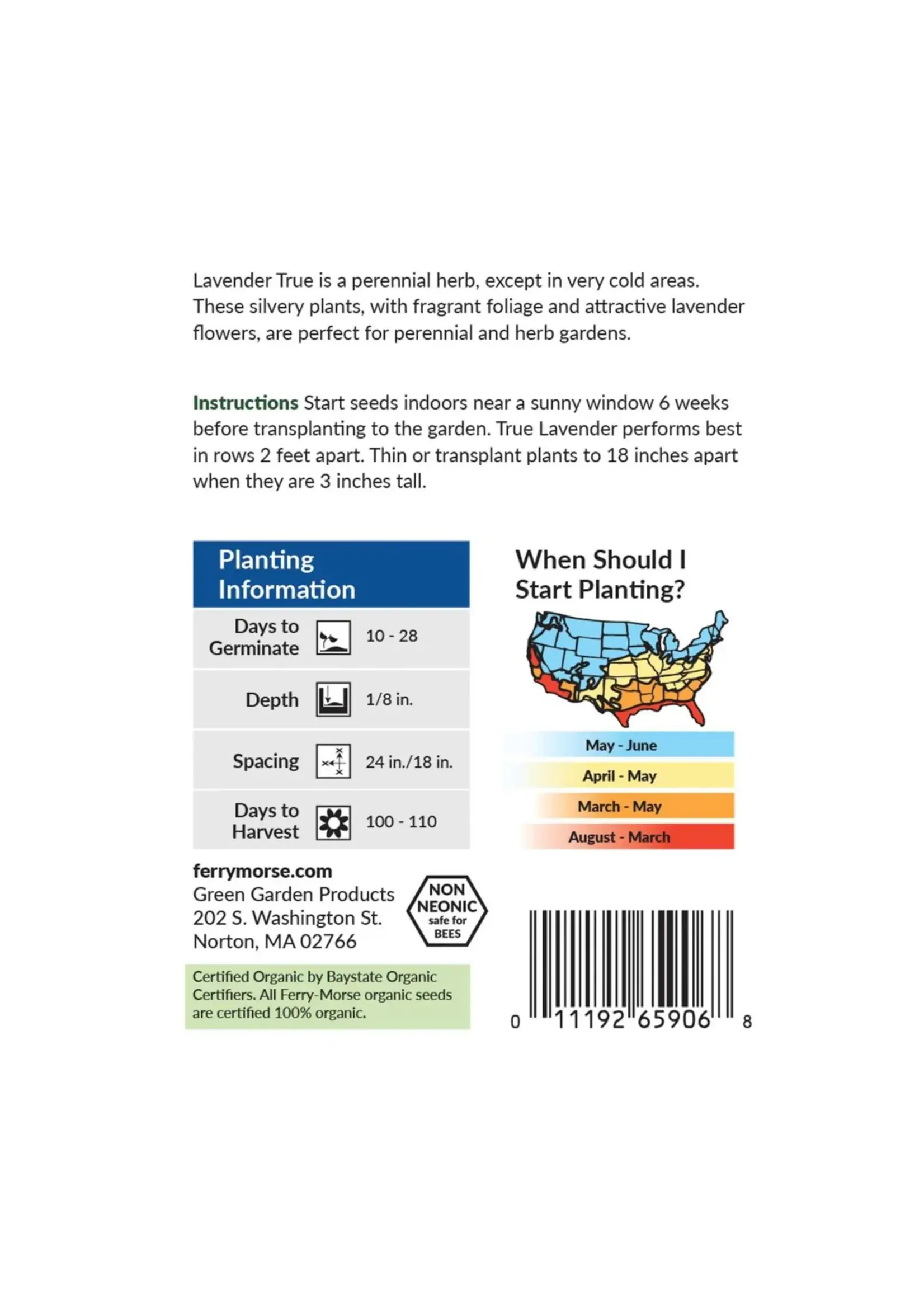 Ferry Morse Lavender - True Organic