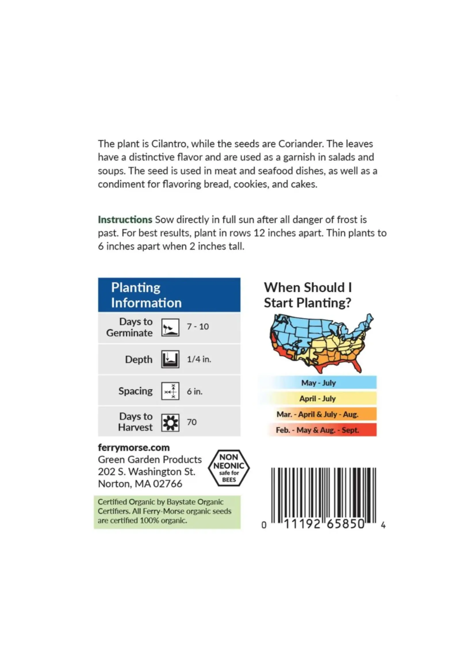 Ferry Morse Cilantro - Coriander Organic