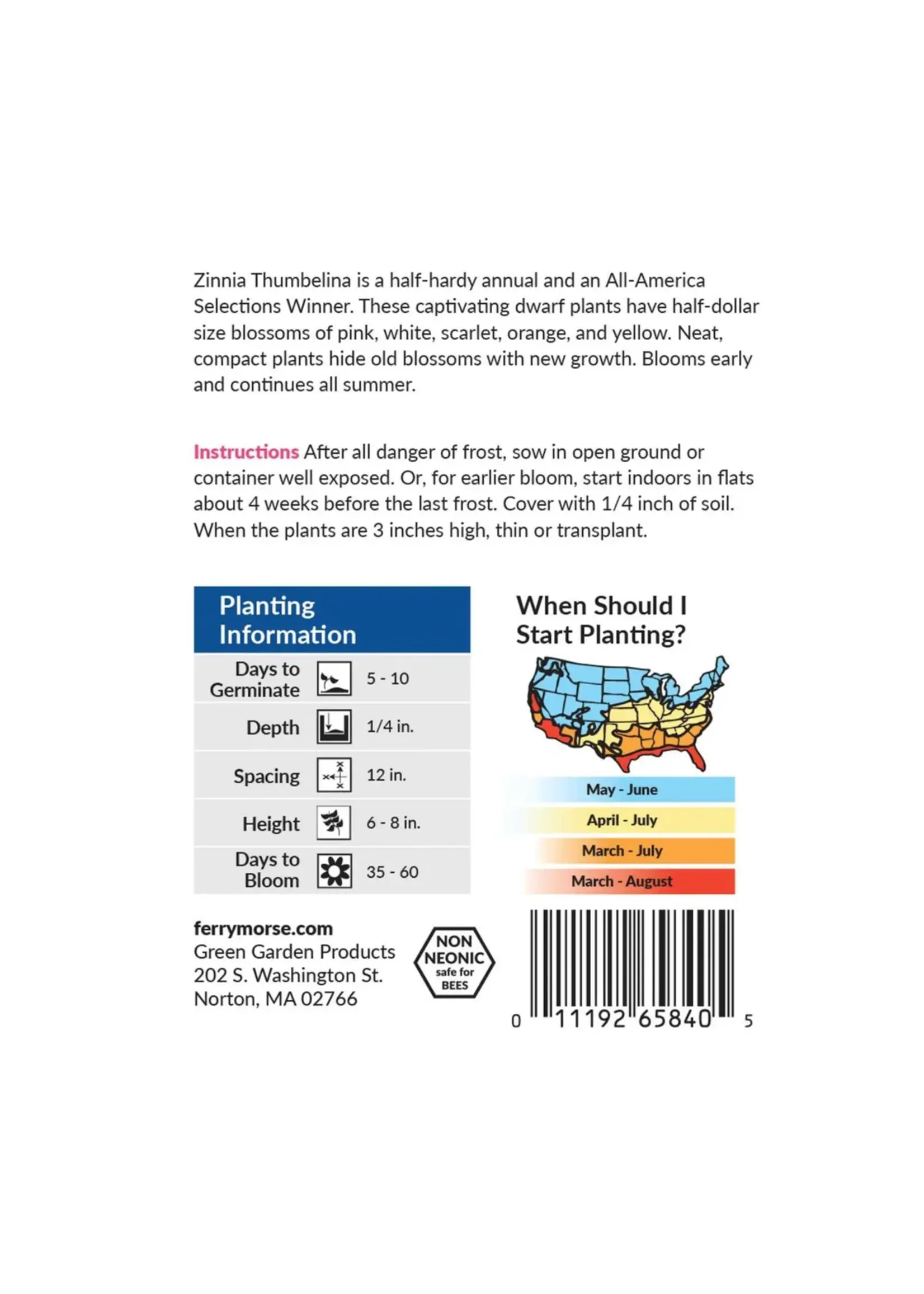 Ferry Morse Zinnia - Thumbelina MC