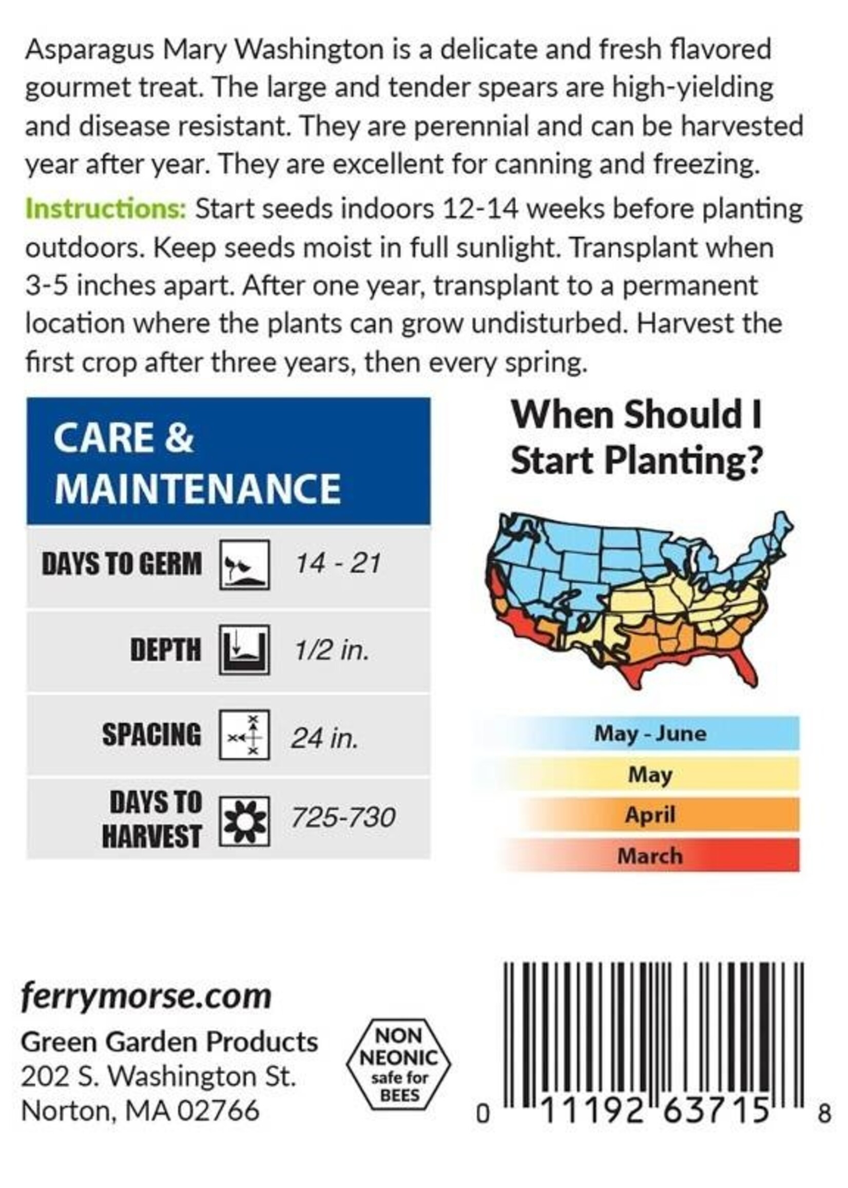 Ferry Morse Asparagus - Mary Washington Organic