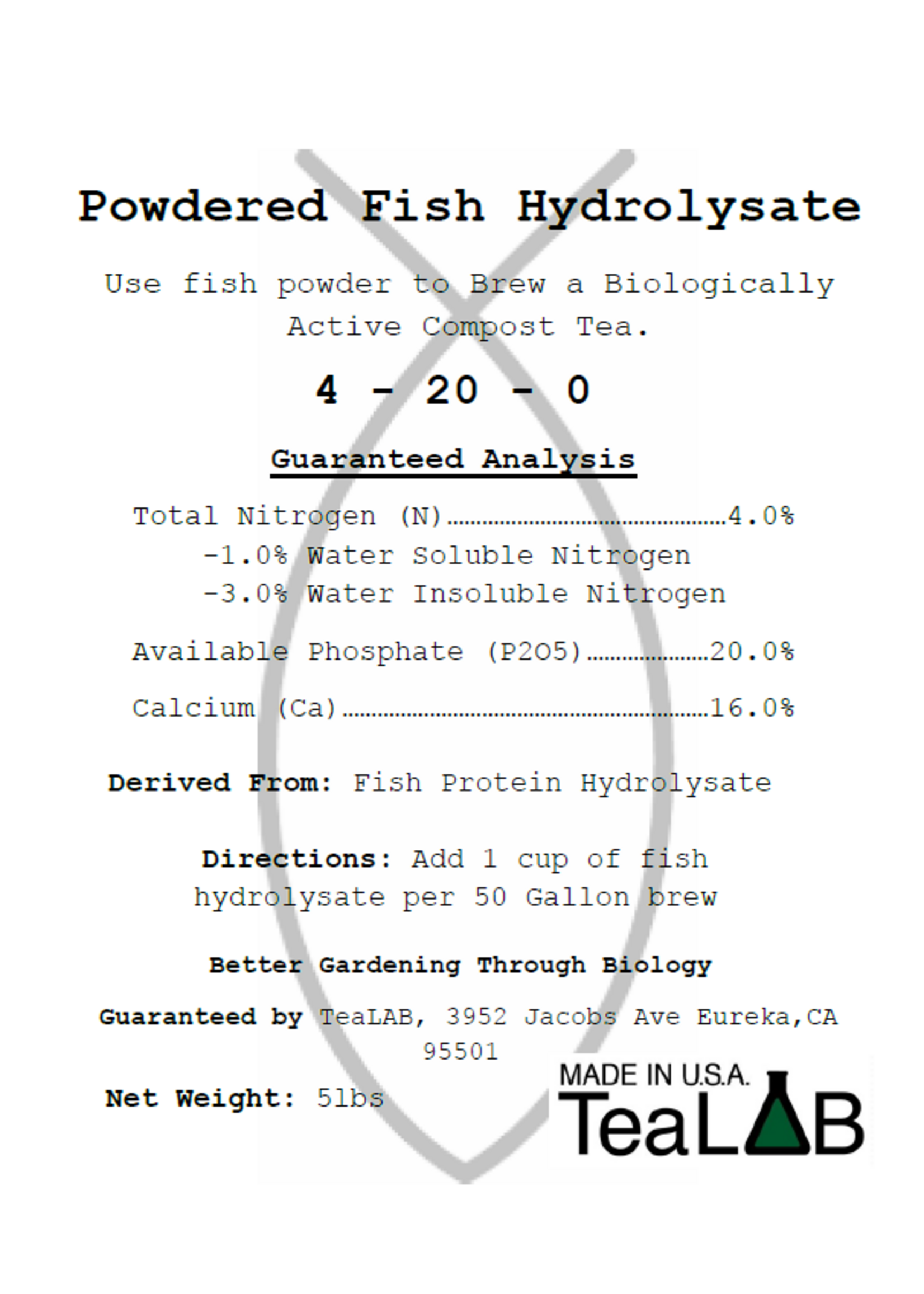 Tealab Tealab  Flower Fish Hydrolysate Powder 4-20-0 1lb