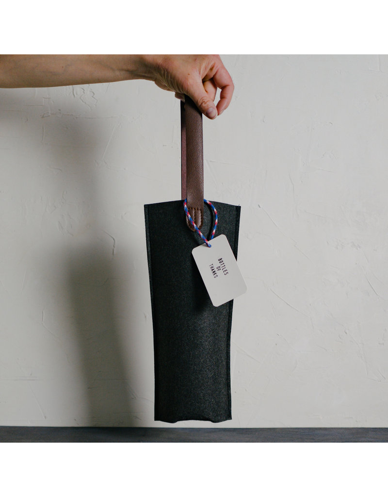 Single Bottle Felt Gift Bag With Leather Handle (Deep Grey)