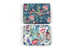 Bespoke Letter Press Bespoke  Single Bottle  Double Sided Gift Wrap - Bird Twig / Indigo Floral