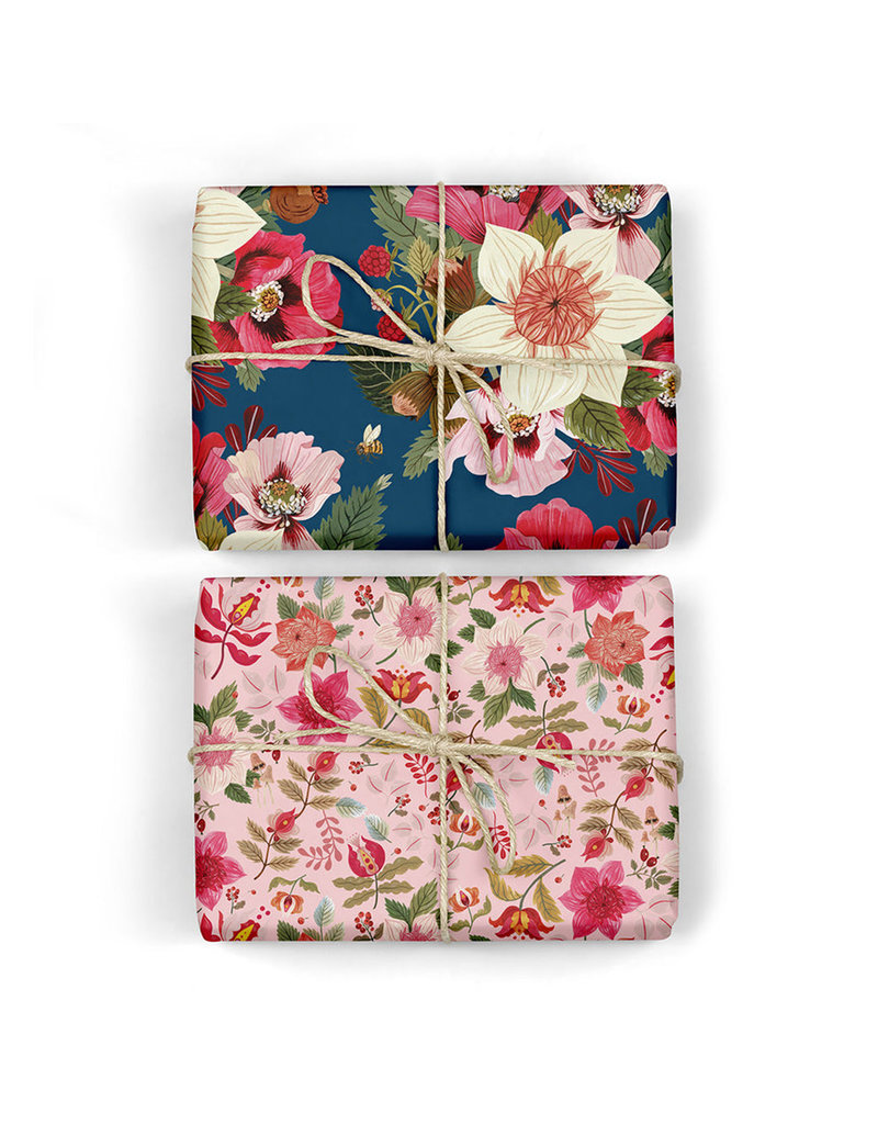 Bespoke Letter Press Bespoke Double Sided Gift Wrap - Folk Midsummer Florals / Bees