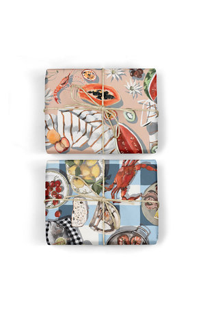 Bespoke Letter Press Bespoke Single Bottle  Double Sided Gift Wrap - Summer Picnic / Crab & Squid