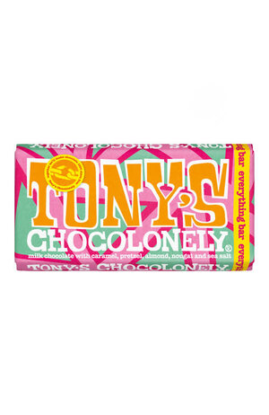 Tonys Chocolonely Tony's Chocolonely Milk Chocolate Caramel, Almonds, Pretzels, Nougat and Sea Salt 180g