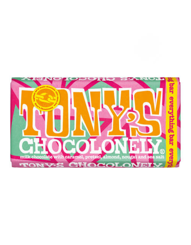 Tonys Chocolonely Tony's Chocolonely Milk Chocolate Caramel, Almonds, Pretzels, Nougat and Sea Salt 180g