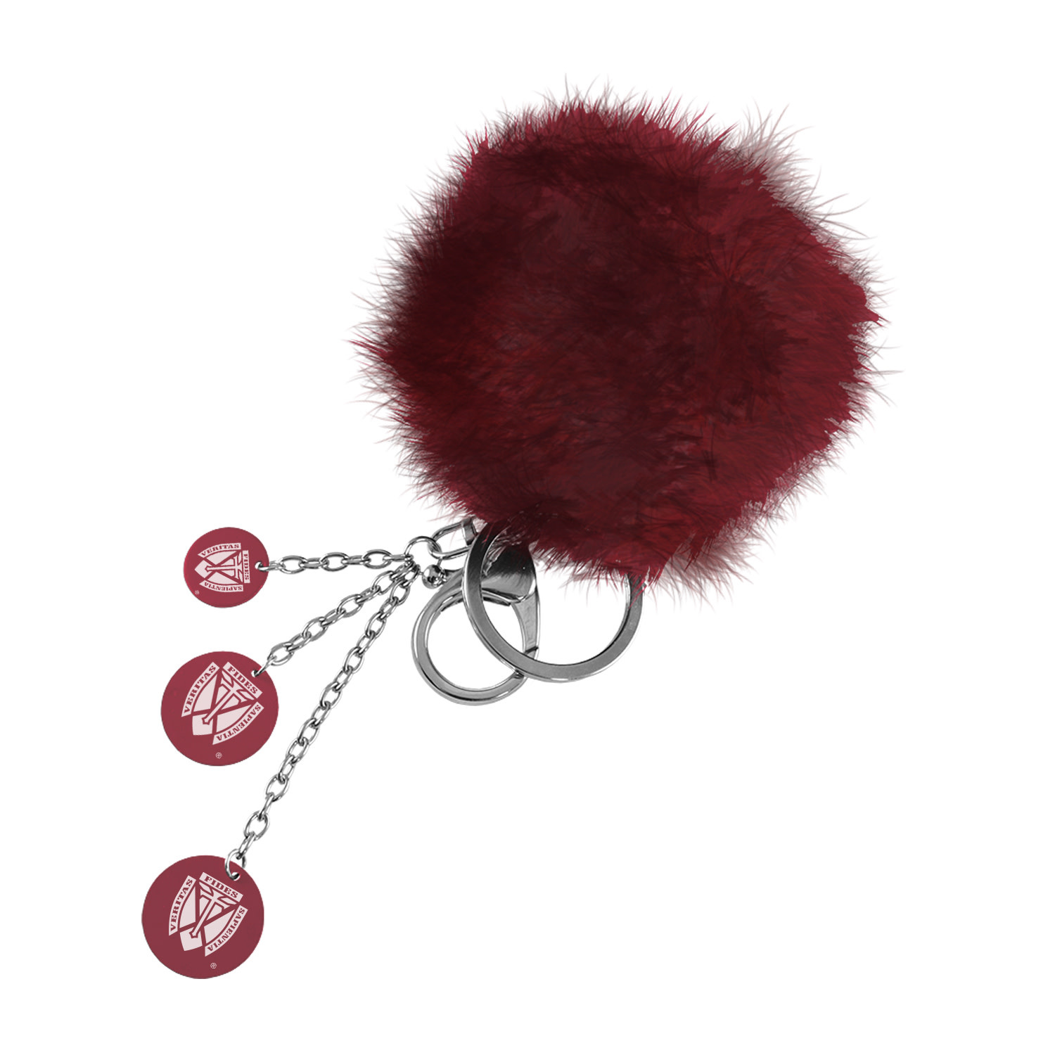 Laser Engraved Gifts Maroon Puffball Keychain Dowling Catholic Campus