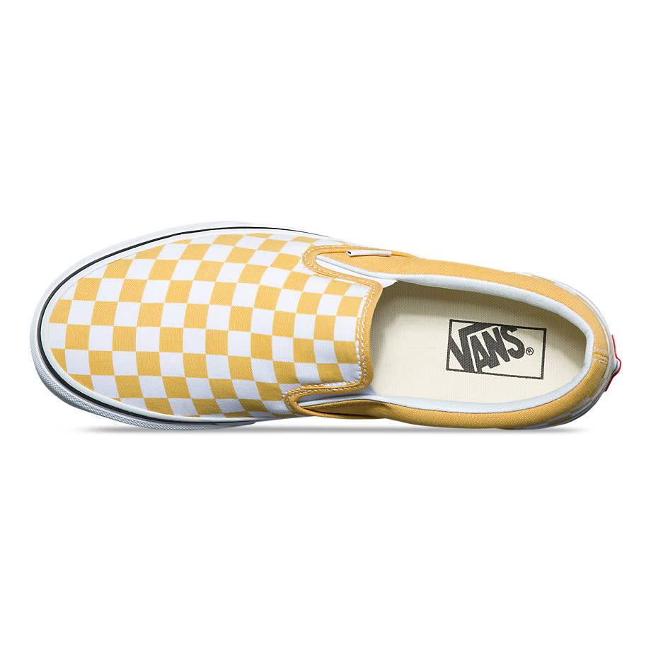 checkered slip on vans yellow