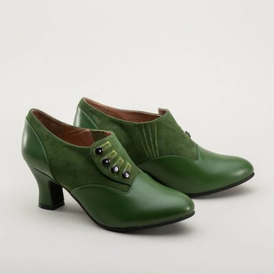 Royal Vintage Greta Retro Side-Button Shoes (Green)
