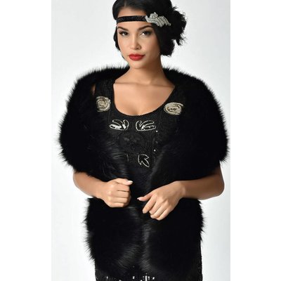 Unique Vintage Black Faux Fur Stole