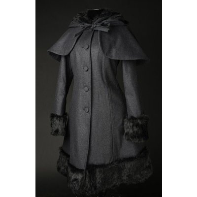 Dracula Clothing Charcoal Winter Wool Coat w/ Hood & Capelet