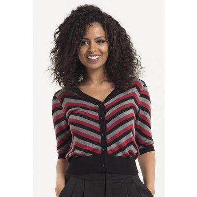 Voodoo Vixen Eliana Chevron Cropped Cardigan, Burgundy/Black