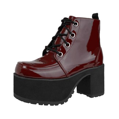 TUK Burgundy Patent Lace Up Nosebleed Bootie
