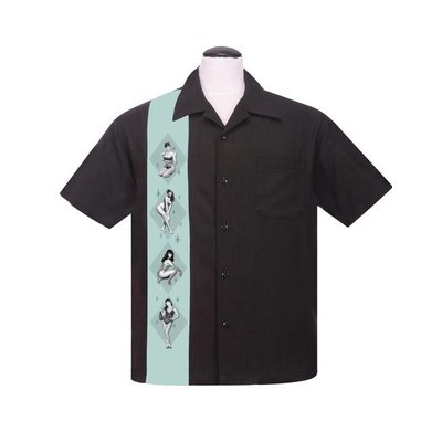 Steady Bettie Page Pinup Panel Button Up Shirt Black
