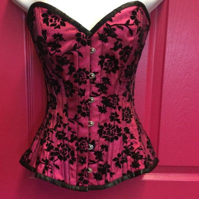 Magenta Satin w/ Flock Overlay Overbust- 20