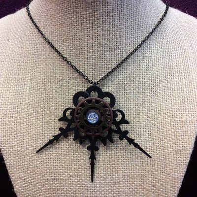 Gears & Lace Necklace w/ Blue Metallic Stone