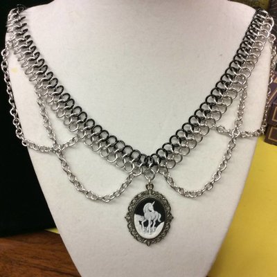 Unicorn Black Cameo Draped Choker
