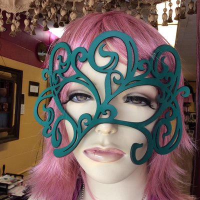 Tom Banwell Designs "Swirly" Leather Mask in Teal